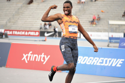 Lyles does The Shoot after winning his first U.S. outdoor title (Phil Bond photo)