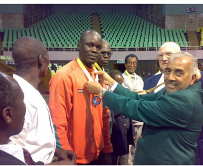 Ouma being crowned Kenyan champion in karate in 2005