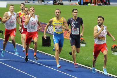 Poland's Adam Kszczot wins his third consecutive European Athletics Championships 800m title in Berlin's Olympic Stadium (photo by Jane Monti for Race Results Weekly)