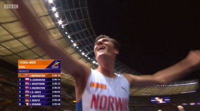 Then he started to celebrate and said, "I can't believe it," in English.