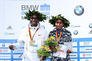 Eliud Kipchoge and Gladys Cherono