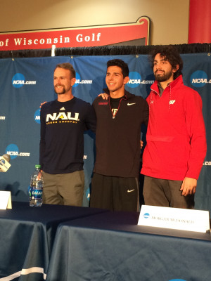 Matt Baxter, Grant Fisher, & Morgan McDonald before NCAA XC