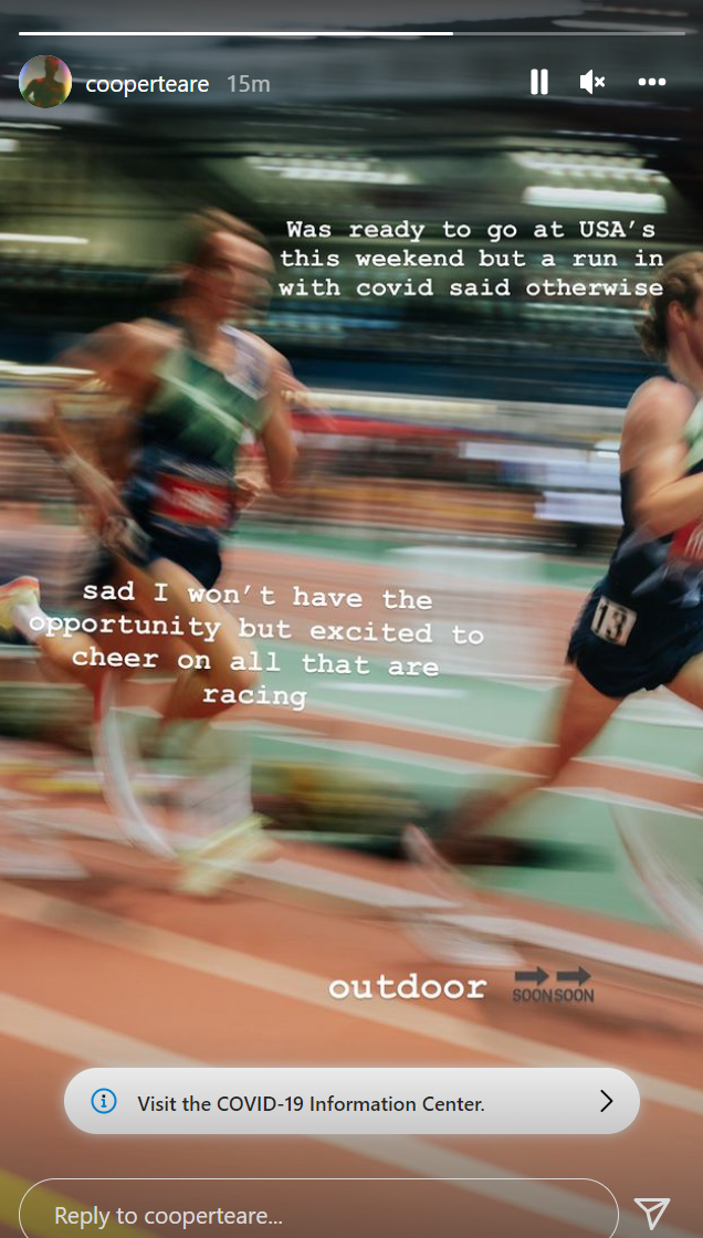 Cooper Teare Out of USA Indoors With COVID19