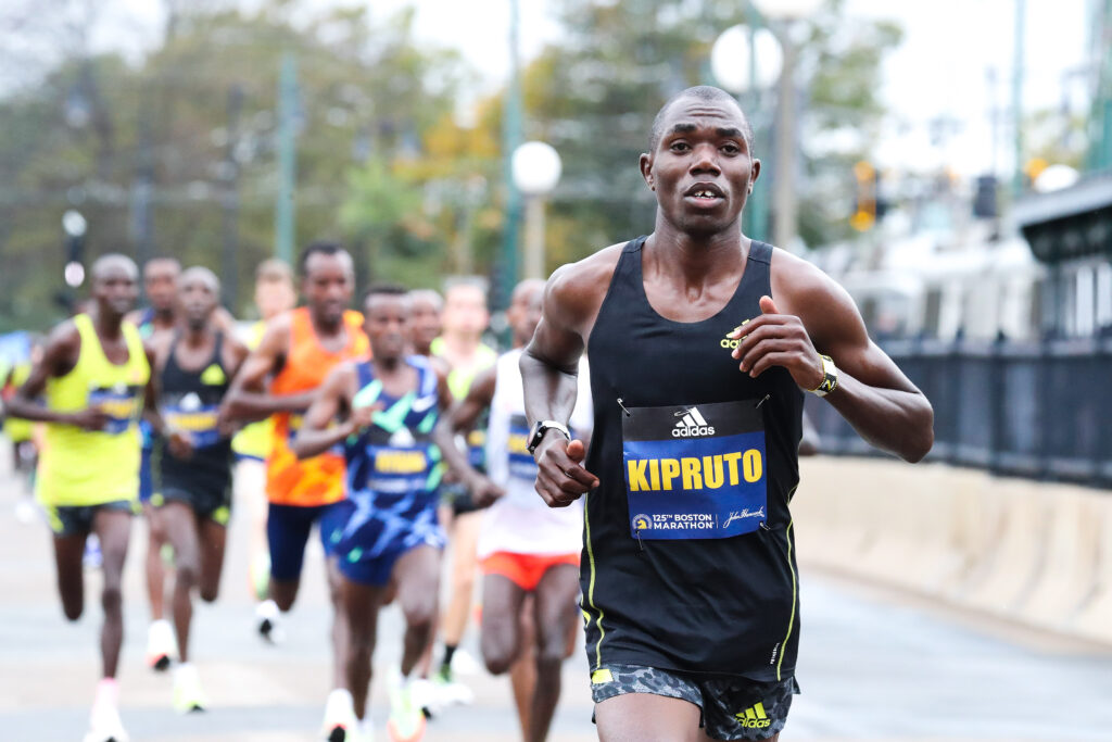 Kipruto flew downhill through Brookline in 2021 en route to victory (courtesy BAA/Victah Sailer)