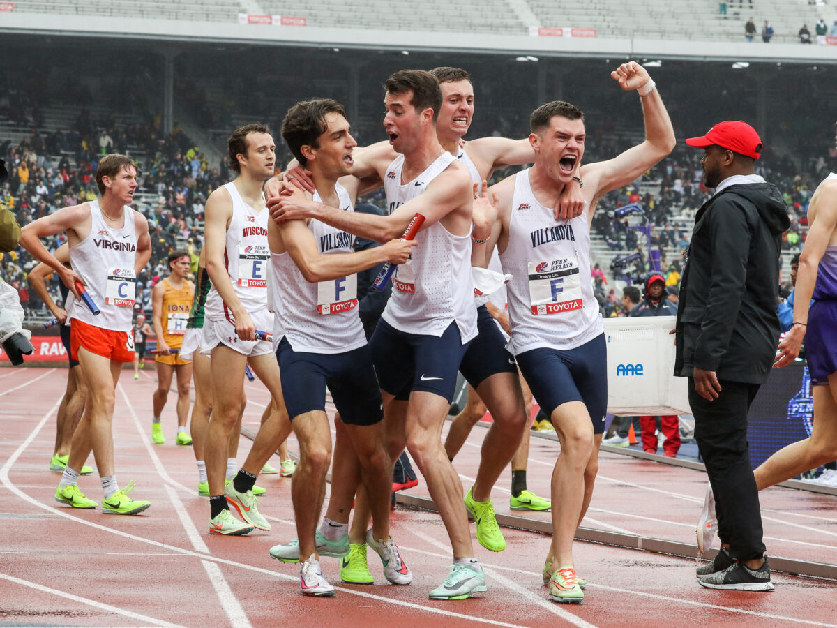 Villanova won 4x mile at Penn Relays 2023 (photo by Kevin Morris)