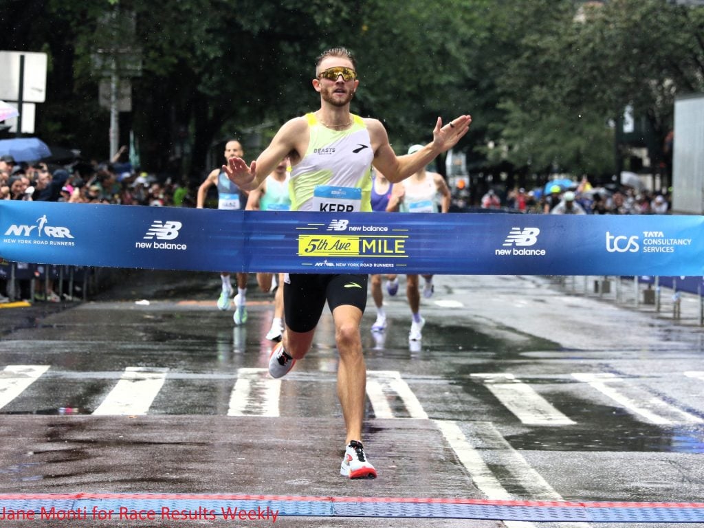 PHOTO: Josh Kerr wins the 2023 New Balance Fifth Avenue Mile in 3:47.9 (photo by Jane Monti for Race Results Weekly)