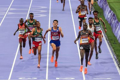 Grant Fisher kicking for Olympic Bronze