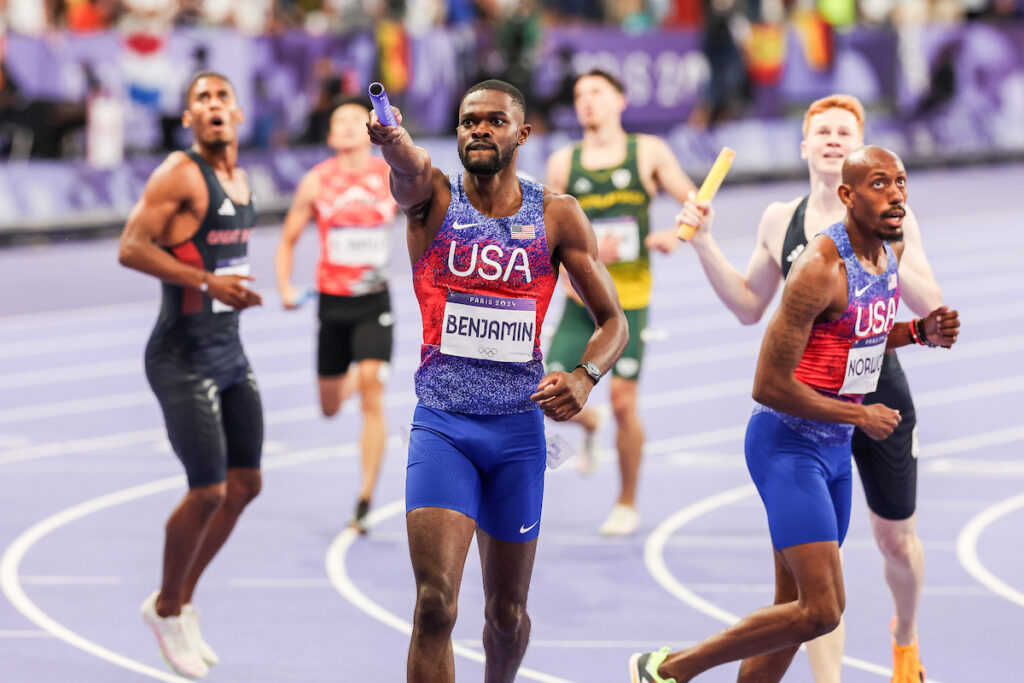 Benjamin after 4x400 Gold in Paris (Kevin Morris photo)