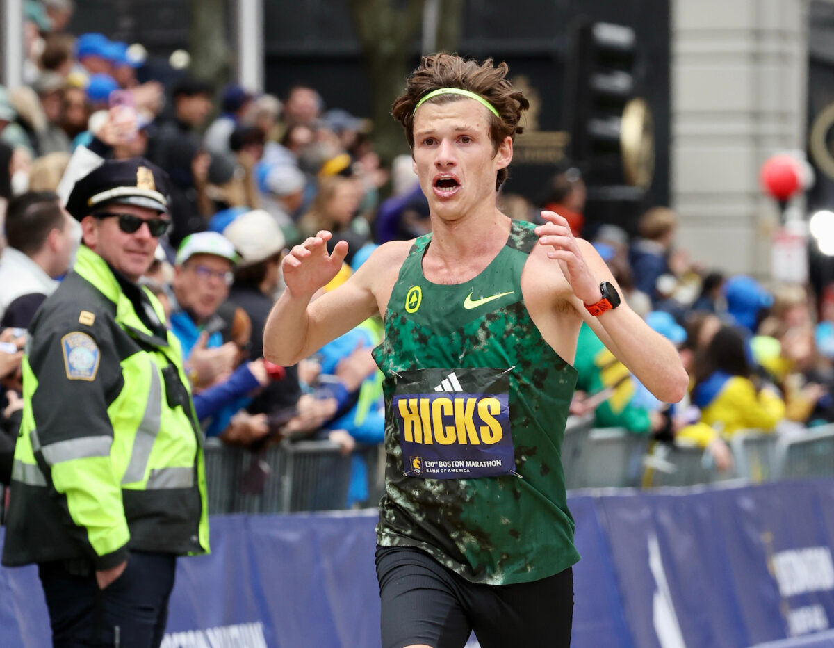 Charles Hicks was excited at the finish (Kevin Morris photo)
